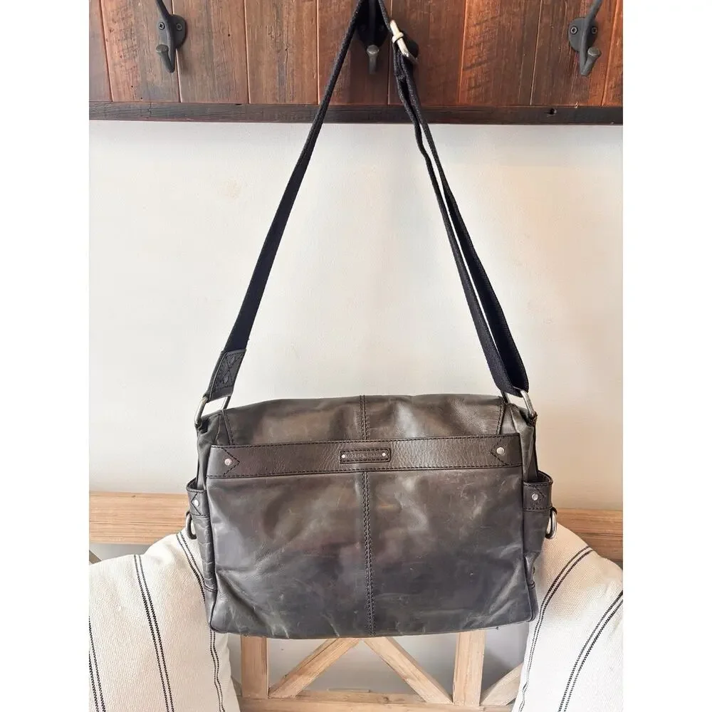 Fossil Leather Messenger Bag Green Distressed Flap Crossbody Laptop Satchel